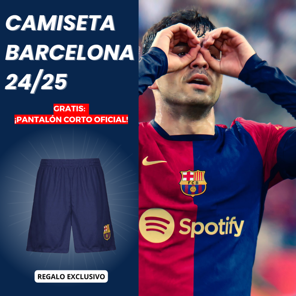 CAMISETA BARCELONA 24/25 + PANTALÓN CORTO OFICIAL. ENVÍO GRATIS. PAGA AL RECIBIR.